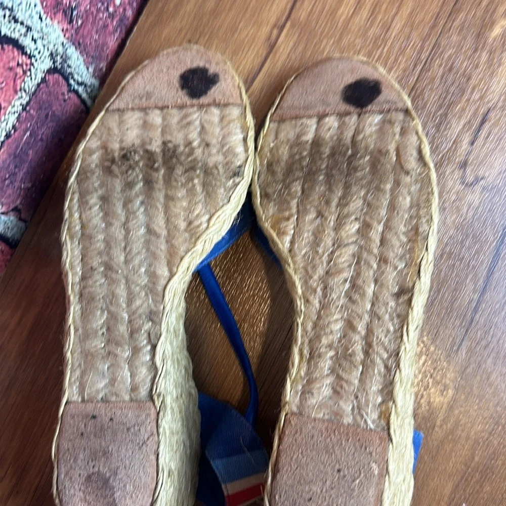 Ralph Lauren Cala Espadrille Sandals Wedge Blue Multi Striped size 8 S